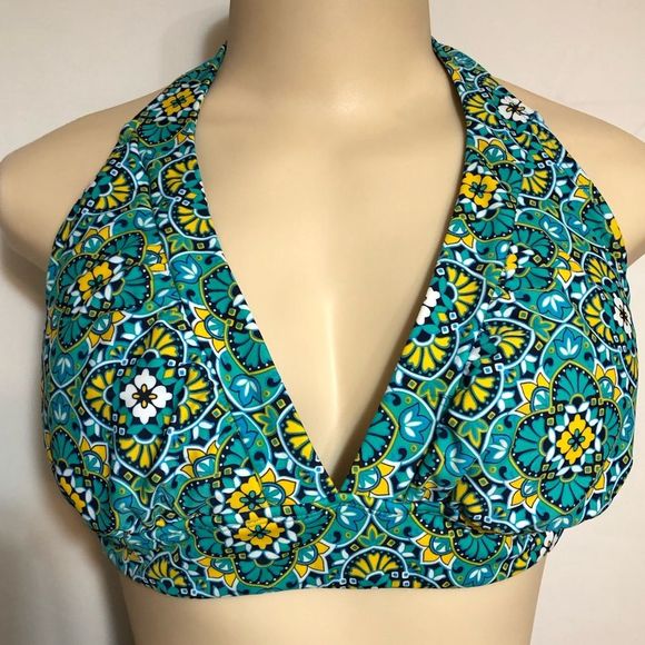 NWT Tropical Escape Missy TE Tankini Halter Bikini Green Mosaic Swimsuit Size 14 - Picture 1 of 13